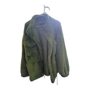 Cozy Olive Green Teddy Jacket with Shawl Collar